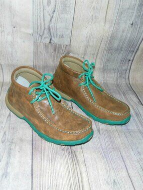 TWISTED X Chukka Driving Moc Bomber/Turquoise Leather Moc Boots Womens Size 6.5